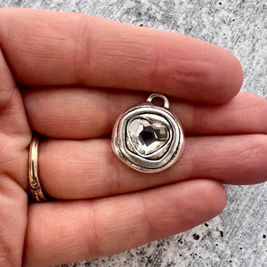 Heart Crystal Rhinestone Charm, Silver Artisan Pendant for Jewelry, SL-S033