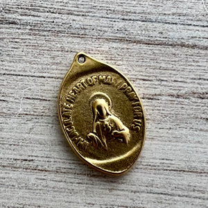 Mary Medal with Rays, Virgin Mary, Antiqued Gold Religious Jewelry Making Charm Pendant, Blessed Mother, Catholic Jewelry, GL-6255