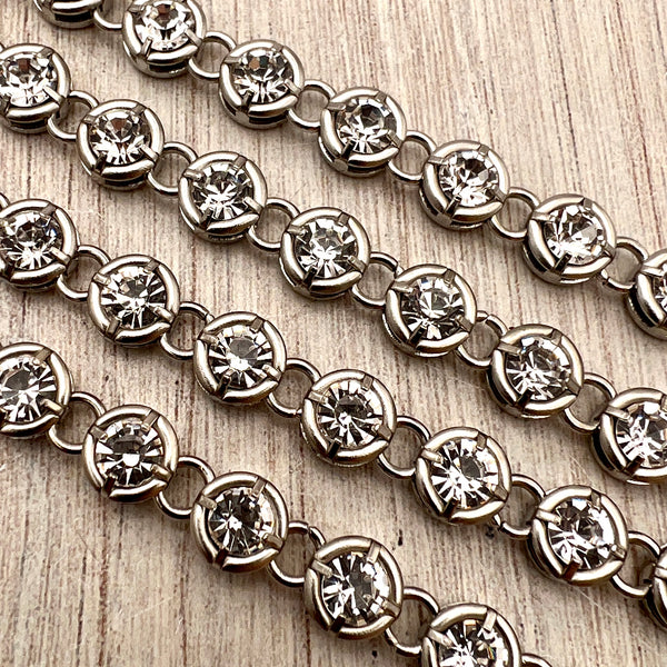 Load image into Gallery viewer, Chunky Medium Sized Silver Crystal Rhinestone Chain Chain by the Foot, Jewelry Supplies, PW-2050
