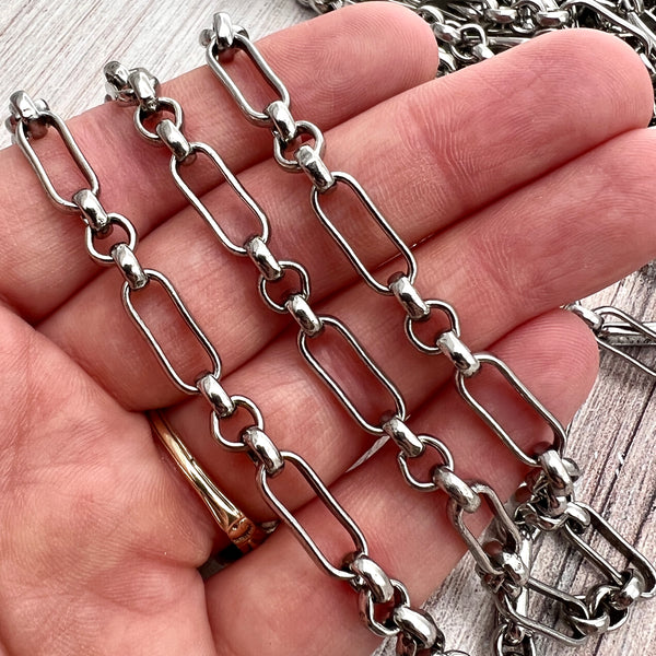 Load image into Gallery viewer, Silver Clip Chain, Alternating Long and Short Links, Chain by the Foot, Oval Cable, Jewelry Supplies, PW-2046
