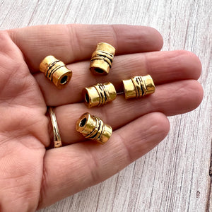 Textured Artisan Tube Bead, Antiqued Gold Finding, Jewelry Components Supplies, GL-6245