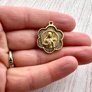 St. Teresa Catholic Vintage Medal, Religious Charm, St. Therese de Lisieux, Antiqued Gold, St. Theresa Jewelry, GL-6244