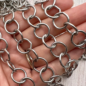 Large Smooth Chunky Chain, Circle Cable Bulk Chain By Foot, Silver Necklace Bracelet Jewelry Making PW-2043