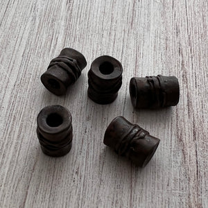Textured Artisan Tube Bead, Antiqued Rustic Brown Finding, Jewelry Components Supplies, BR-6245