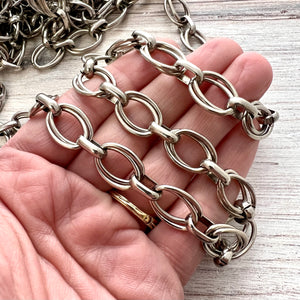 Large Silver Oval MultiRing Skip Chain, Chunky Chain by the Foot, Supplies, PW-2052