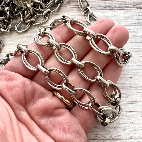 Load image into Gallery viewer, Large Silver Oval MultiRing Skip Chain, Chunky Chain by the Foot, Supplies, PW-2052

