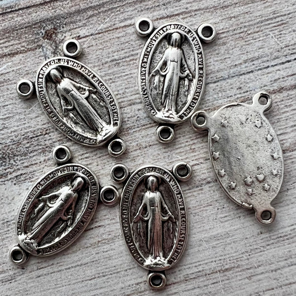 Load image into Gallery viewer, Oval Mary Centerpiece, Rosary Connector, Catholic Necklace, Vintage Rosary Parts, Antiqued Silver Charm, SL-6239
