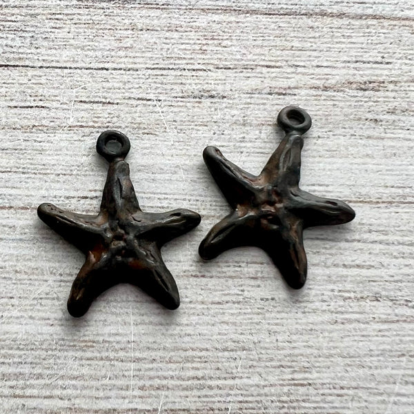 Load image into Gallery viewer, 2 Starfish Charm, Simple Rustic Antiqued Ocean Star, Carson&#39;s Cove, BR-6247
