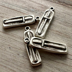 Small Silver Cross Pendant, Mini Modern Bar Rectangle Cross, Antiqued Silver Cross for Jewelry Making Supplies, SL-6252