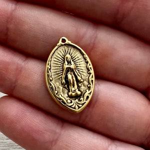 Mary Medal with Rays, Virgin Mary, Antiqued Gold Religious Jewelry Making Charm Pendant, Blessed Mother, Catholic Jewelry, GL-6255