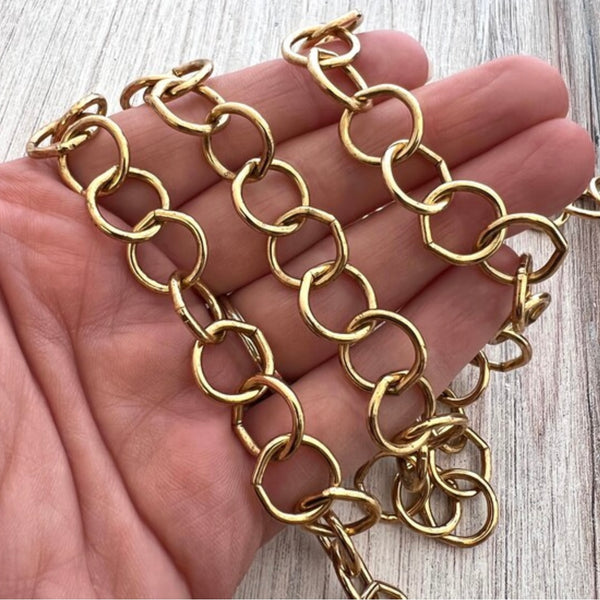 Load image into Gallery viewer, Large Smooth Chunky Chain, Circle Cable Bulk Chain By Foot, Gold Necklace Bracelet Jewelry Making GL-2043
