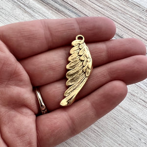 Wing Charm, Angel Pendant, Antiqued Gold Jewelry Making, GL-6241
