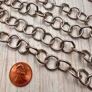 Large Smooth Chunky Chain, Circle Cable Bulk Chain By Foot, Silver Necklace Bracelet Jewelry Making PW-2043