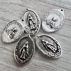 Mary Medal with Rays, Virgin Mary, Antiqued Silver Religious Jewelry Making Charm Pendant, Blessed Mother, Catholic Jewelry, SL-6255