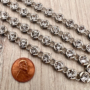 Chunky Medium Sized Silver Crystal Rhinestone Chain Chain by the Foot, Jewelry Supplies, PW-2050