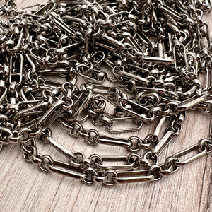 Silver Clip Chain, Alternating Long and Short Links, Chain by the Foot, Oval Cable, Jewelry Supplies, PW-2046