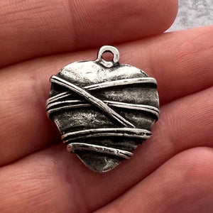 Lined Artisan Heart Pendant, Antiqued Silver Geometric Love Charm, Carson's Cove, PW-6250