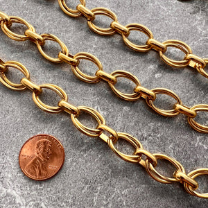 Large Gold Oval MultiRing Skip Chain, Chunky Chain by the Foot, Antiqued Gold Jewelry Supplies, GL-2052