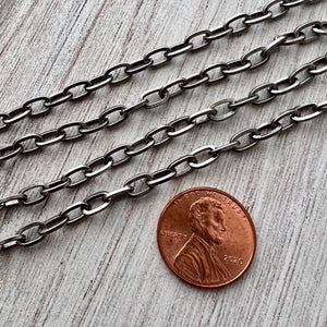 Antiqued Silver Chain, Flat Oval Link Cable Chain, Jewelry Making Supplies, PW-2044