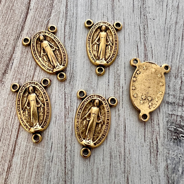 Load image into Gallery viewer, Oval Mary Centerpiece, Rosary Connector, Catholic Necklace, Vintage Rosary Parts, Antiqued Gold Charm, GL-6239
