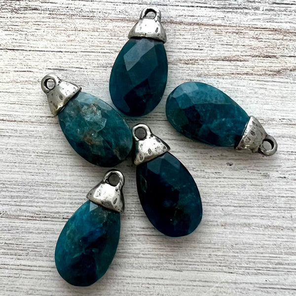 Load image into Gallery viewer, Apatite Pear Briolette, Gemstone Drop Pendant with Pewter Bead Cap, Jewelry Making Artisan Findings, PW-S036
