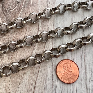 Large Hammered Rolo Chain, Thick Chunky Silver Chain by the Foot, Carson's Cove Jewelry Supplies, PW-2051