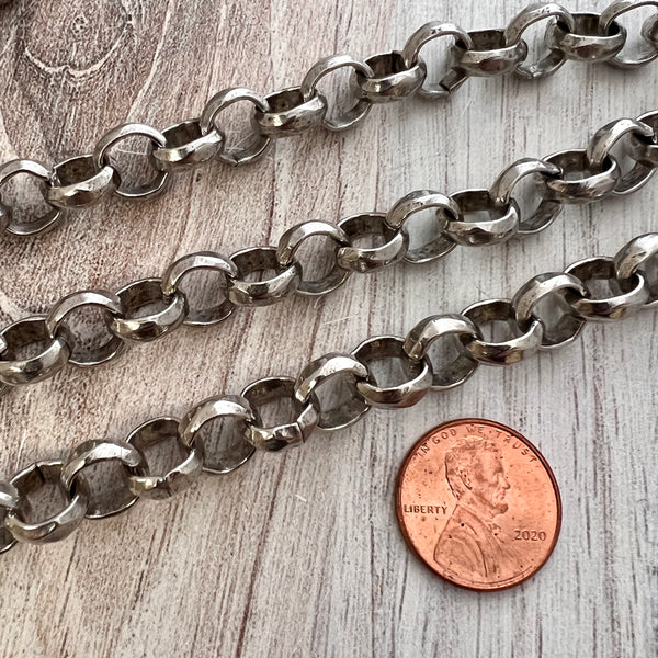 Load image into Gallery viewer, Large Hammered Rolo Chain, Thick Chunky Silver Chain by the Foot, Carson&#39;s Cove Jewelry Supplies, PW-2051
