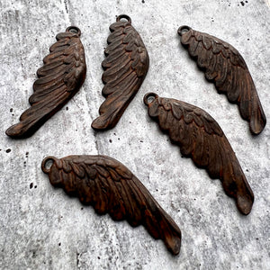 Wing Charm, Angel Pendant, Antiqued Rustic Brown Patina, Jewelry Making, BR-6241