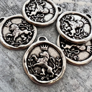 Large Soldered Lion Pendant, Royal Heraldry Charm, Artisan Jewelry Components Supplies, PW-6232
