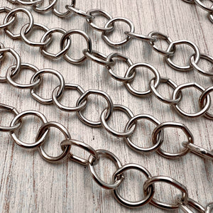 Large Smooth Chunky Chain, Circle Cable Bulk Chain By Foot, Silver Necklace Bracelet Jewelry Making PW-2043