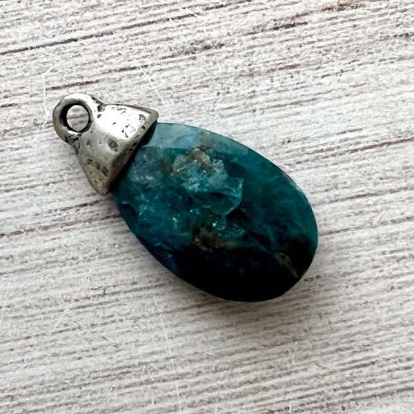 Load image into Gallery viewer, Apatite Pear Briolette, Gemstone Drop Pendant with Pewter Bead Cap, Jewelry Making Artisan Findings, PW-S036
