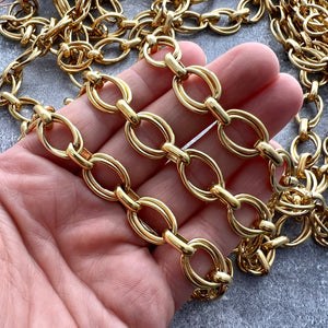 Large Gold Oval MultiRing Skip Chain, Chunky Chain by the Foot, Antiqued Gold Jewelry Supplies, GL-2052