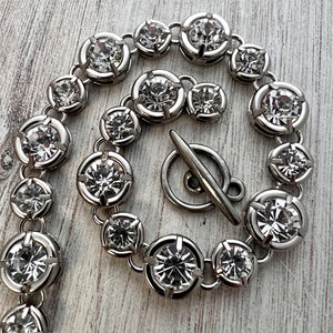 Large, Chunky Silver Crystal Rhinestone Chain Chain by the Foot, Jewelry Supplies, PW-2048