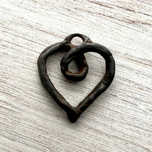 Artisan Heart Pendant, Antiqued Open Loop Organic Heart, Whimsical Love Charm Pendant BR-6251