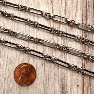 Silver Clip Chain, Alternating Long and Short Links, Chain by the Foot, Oval Cable, Jewelry Supplies, PW-2046