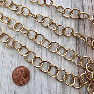 Large Smooth Chunky Chain, Circle Cable Bulk Chain By Foot, Gold Necklace Bracelet Jewelry Making GL-2043