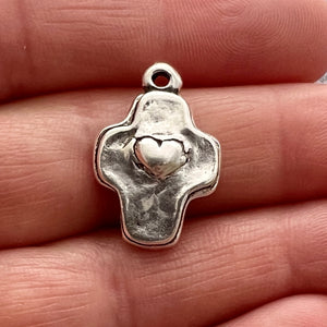 Petite Cross with Heart, Small Silver Rounded Charm, SL-6254