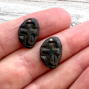 2 Hammered Small Cross Charm, Rustic Brown Artisan Cross, Religious, Spiritual Jewelry Making, BR-6226