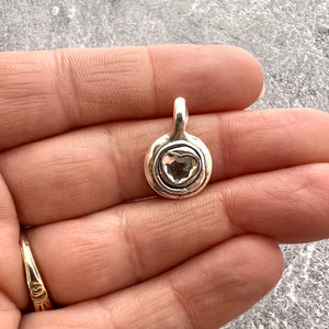 Small Heart Crystal Rhinestone Charm, Silver Artisan Pendant for Jewelry, SL-S035