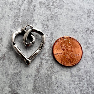 Artisan Heart Pendant, Silver Open Loop Organic Heart, Whimsical Love Charm Pendant SL-6251
