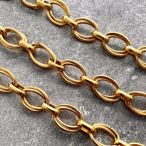 Large Gold Oval MultiRing Skip Chain, Chunky Chain by the Foot, Antiqued Gold Jewelry Supplies, GL-2052