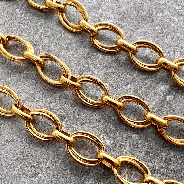 Load image into Gallery viewer, Large Gold Oval MultiRing Skip Chain, Chunky Chain by the Foot, Antiqued Gold Jewelry Supplies, GL-2052
