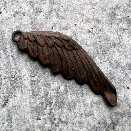 Wing Charm, Angel Pendant, Antiqued Rustic Brown Patina, Jewelry Making, BR-6241