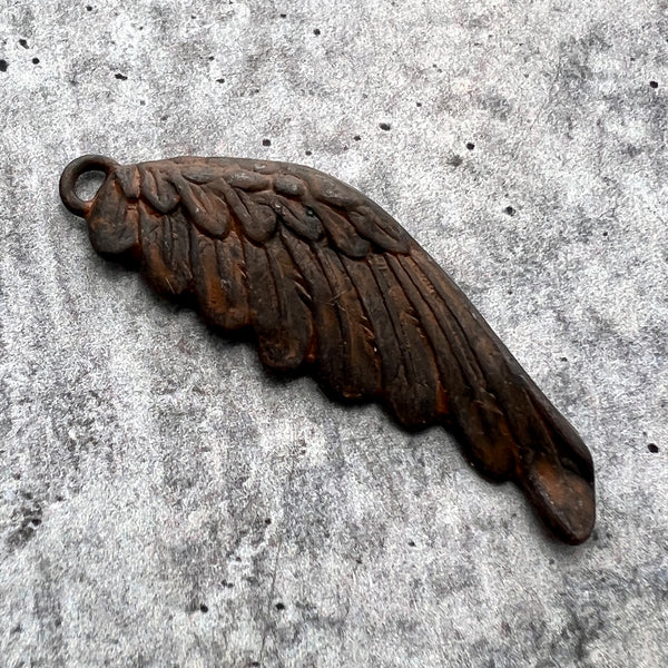 Load image into Gallery viewer, Wing Charm, Angel Pendant, Antiqued Rustic Brown Patina, Jewelry Making, BR-6241
