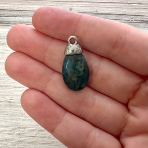 Apatite Pear Briolette, Gemstone Drop Pendant with Pewter Bead Cap, Jewelry Making Artisan Findings, PW-S036