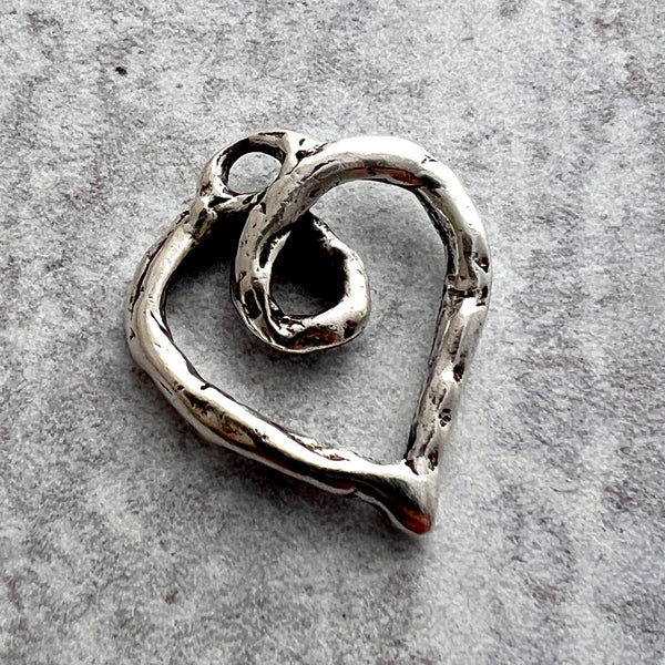 Load image into Gallery viewer, Artisan Heart Pendant, Silver Open Loop Organic Heart, Whimsical Love Charm Pendant SL-6251
