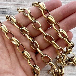 Large Gold Oval MultiRing Chain, Chunky Chain by the Foot, Antiqued Gold Jewelry Supplies, GL-2045