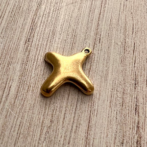 Small Smooth Rounded Cross Charm, Gold Modern Pendant, Jewelry Making Carsons Cove GL-6242