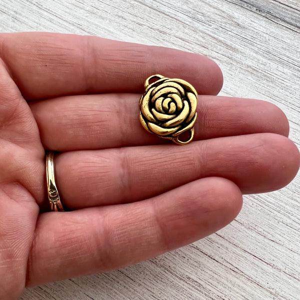 Load image into Gallery viewer, Rose Connector, Large Gold Flower Charm, Jewelry Making Supplies, Carsons Cove, GL-6223
