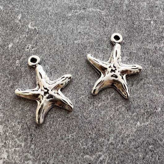 2 Starfish Charm, Simple Antiqued Silver Ocean Star, Carson's Cove, SL-6247